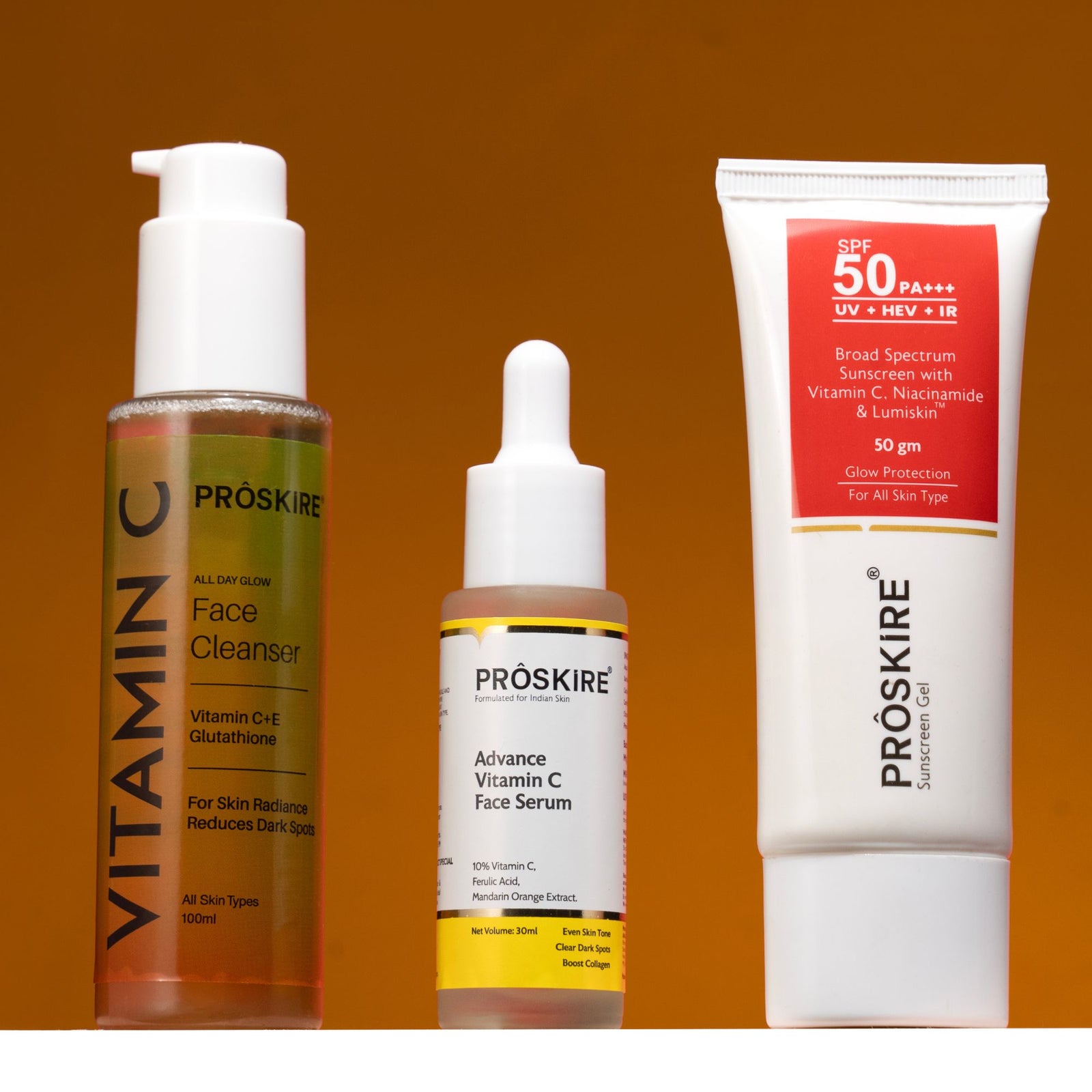 Proskire Glow Essentials Kit – Cleanser, Face Serum & Sunscreen for Radiant Skin