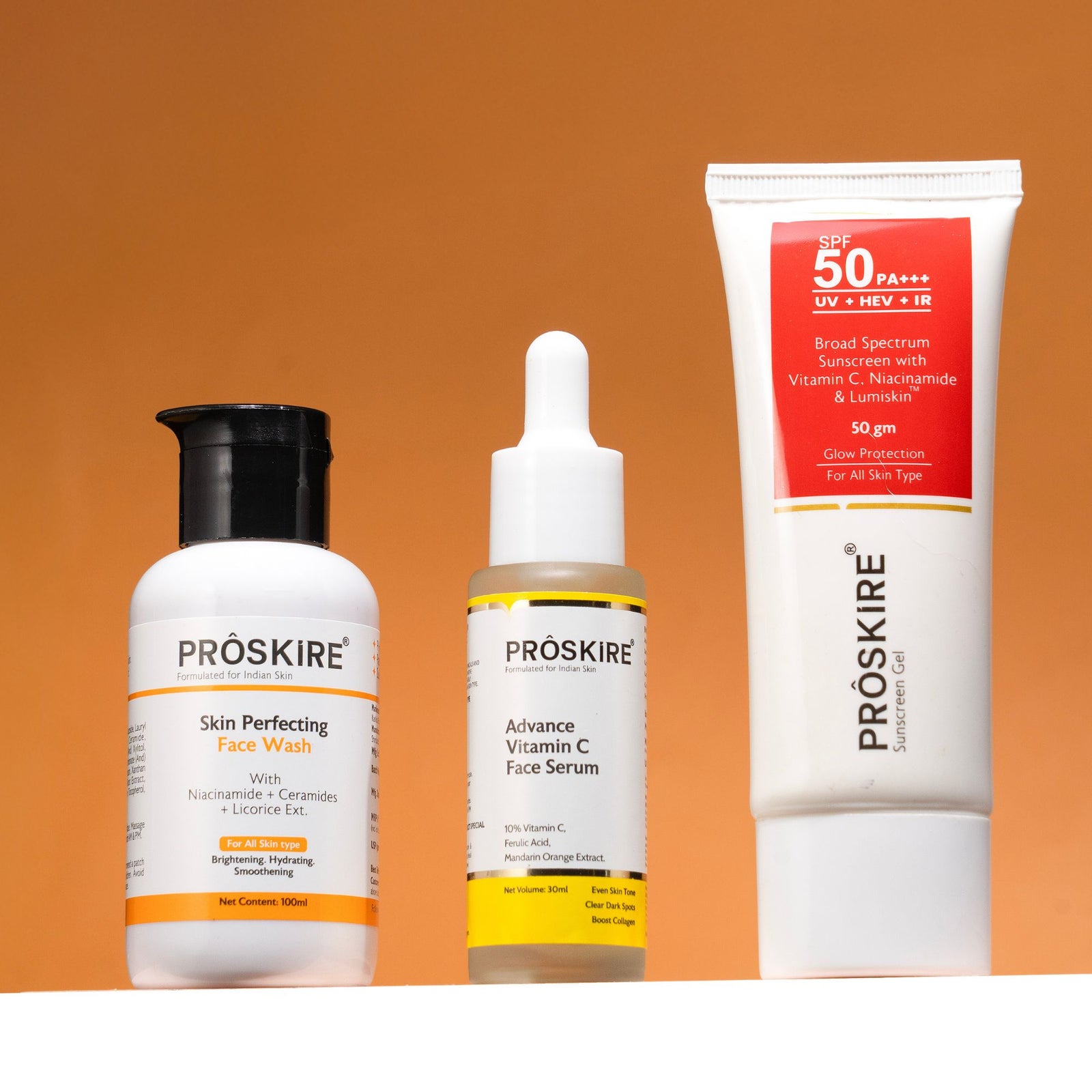 Vitamin C Serum, Face Wash & Sunscreen Combo – Brighten, Cleanse & Protect