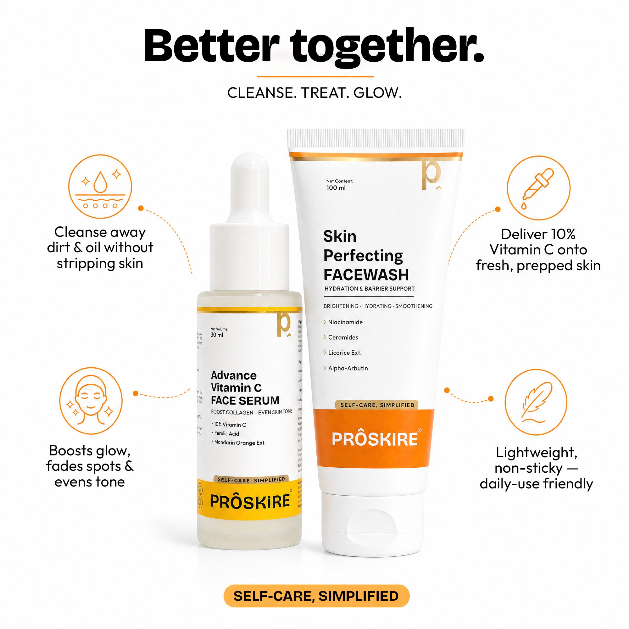 Vitamin C Serum with Skin Perfecting Face Wash Combo Pack of 2 (130ml)