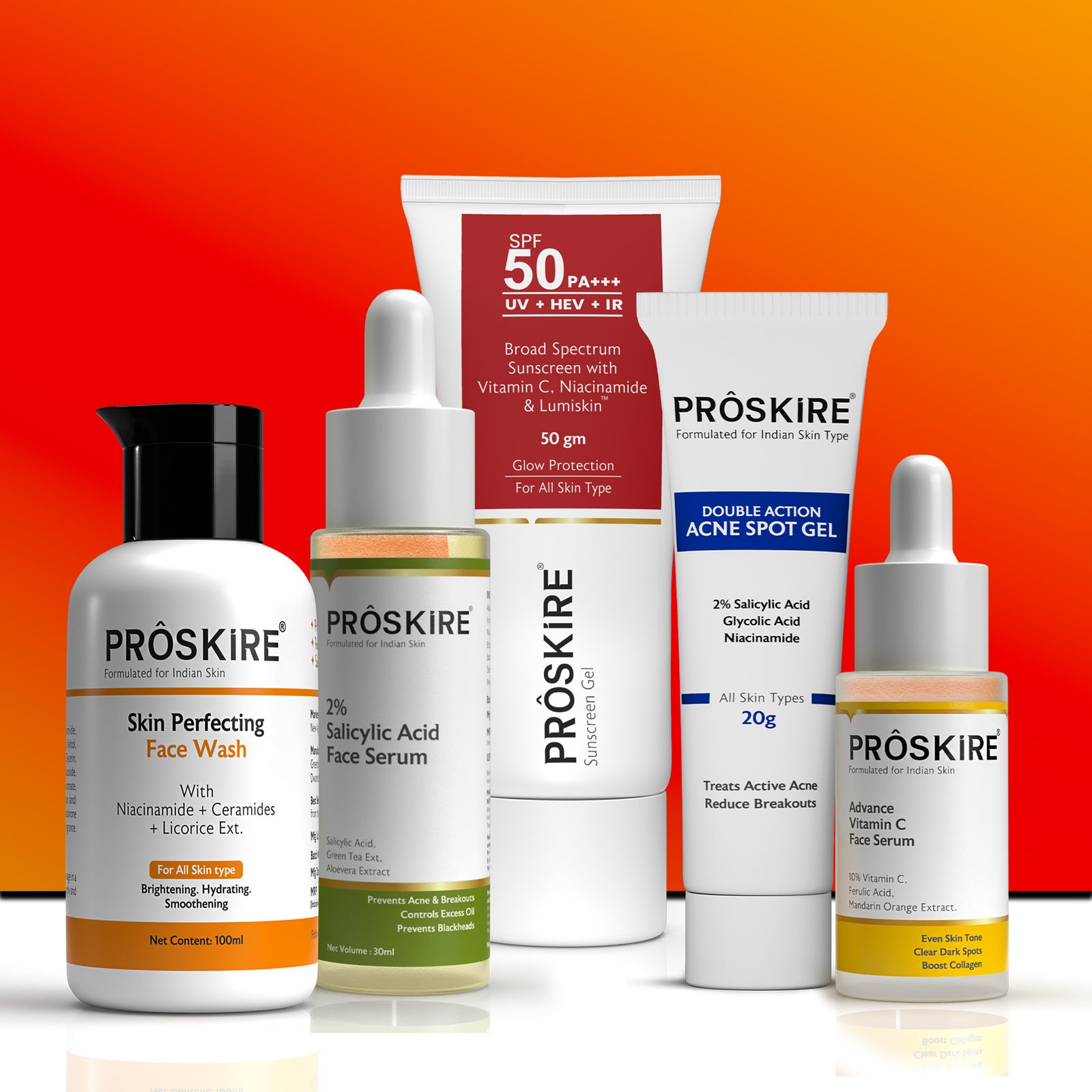 Complete Essentials Kit – Face Wash, Vit C Serum, Salicylic Acid Serum, Sunscreen & Acne Gel