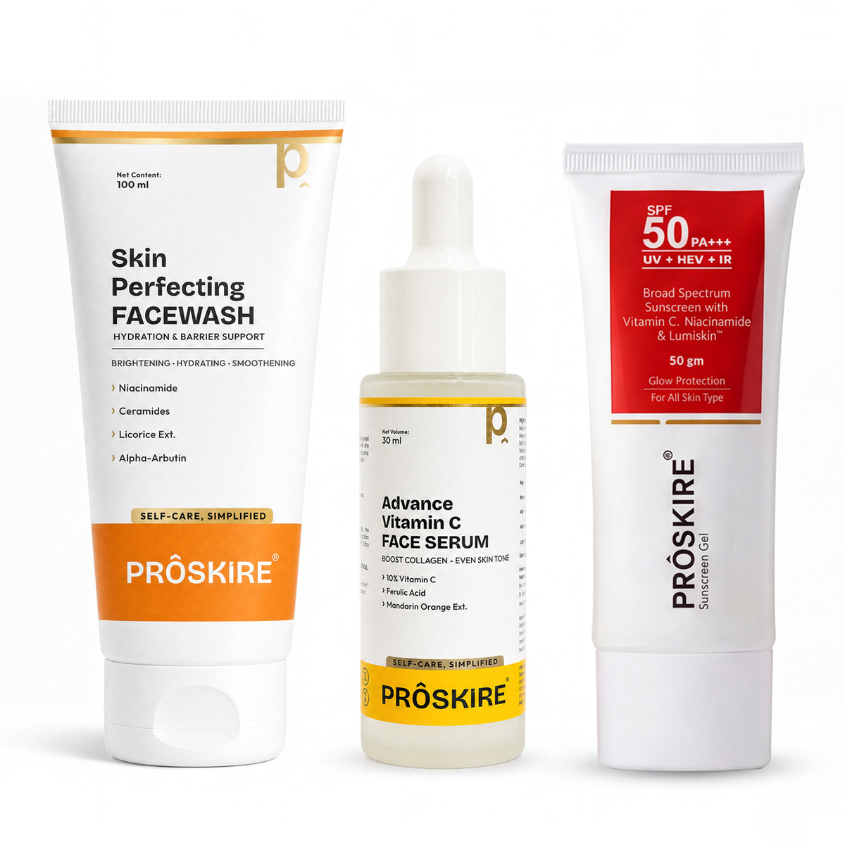 Vitamin C Serum, Face Wash & Sunscreen Combo – Brighten, Cleanse & Protect