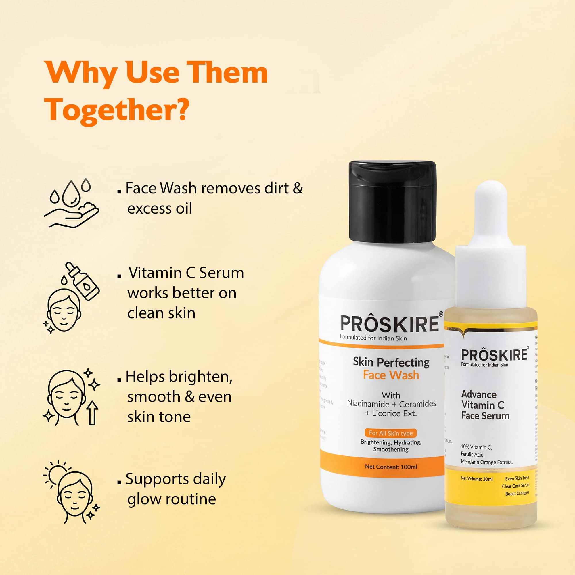 Vitamin C Serum with Skin Perfecting Face Wash Combo Pack of 2 (130ml)