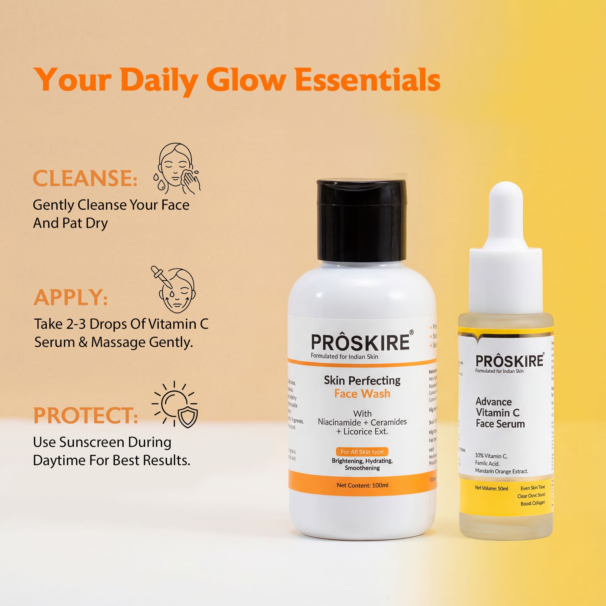 Vitamin C Serum with Skin Perfecting Face Wash Combo Pack of 2 (130ml)