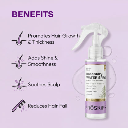 Proskire Rosemary Water Spray for Hair Growth | Hair Fall Control & Scalp Hydration | With Aloe Vera, Fenugreek & Vitamin E | Non-Greasy Leave-In Hair Mist for Thicker, Stronger Hair (100ml)