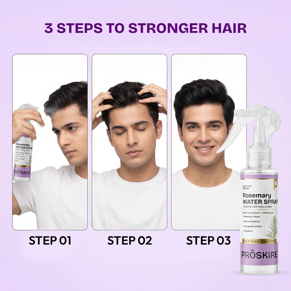 Proskire Rosemary Water Spray for Hair Growth | Hair Fall Control & Scalp Hydration | With Aloe Vera, Fenugreek & Vitamin E | Non-Greasy Leave-In Hair Mist for Thicker, Stronger Hair (100ml)