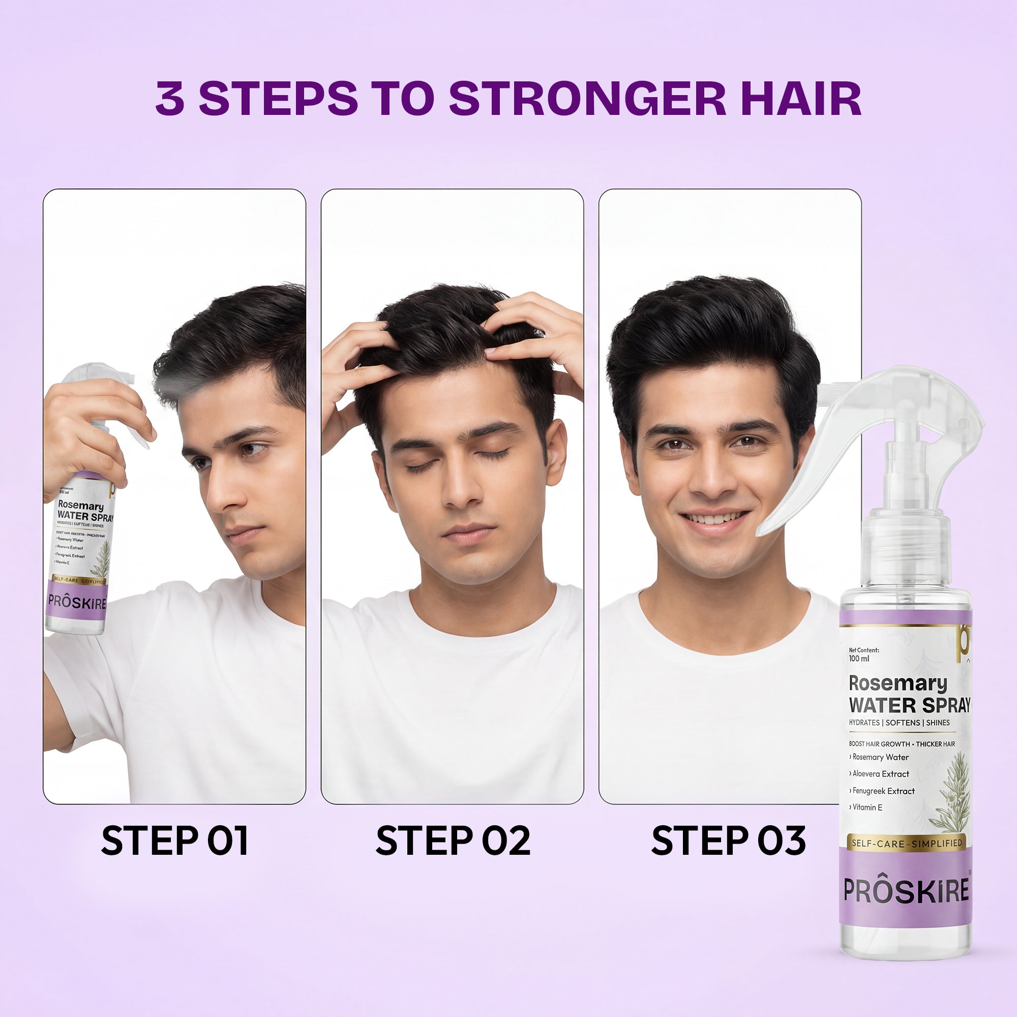 Proskire Rosemary Water Spray for Hair Growth | Hair Fall Control & Scalp Hydration | With Aloe Vera, Fenugreek & Vitamin E | Non-Greasy Leave-In Hair Mist for Thicker, Stronger Hair (100ml)