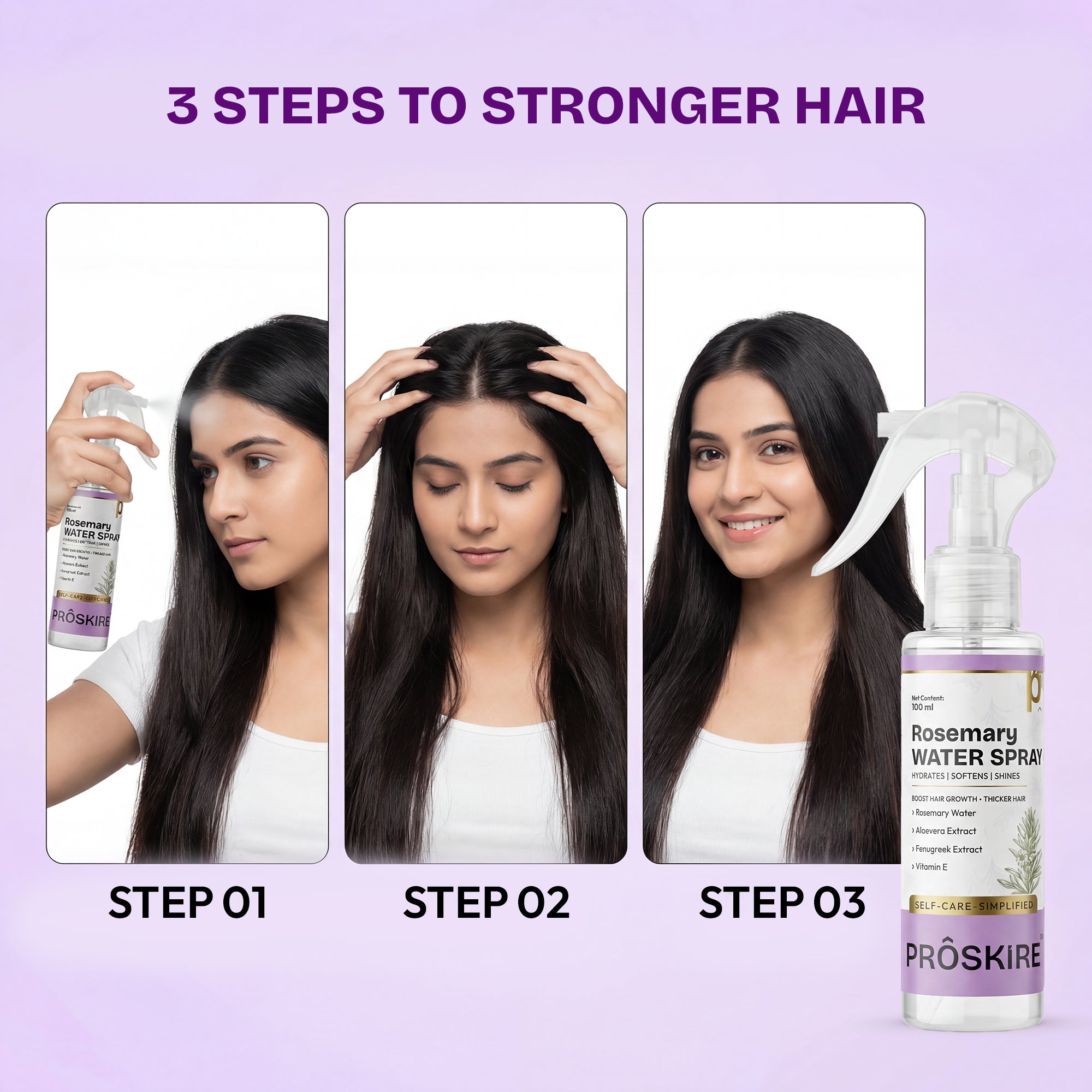 Proskire Rosemary Water Spray for Hair Growth | Hair Fall Control & Scalp Hydration | With Aloe Vera, Fenugreek & Vitamin E | Non-Greasy Leave-In Hair Mist for Thicker, Stronger Hair (100ml)