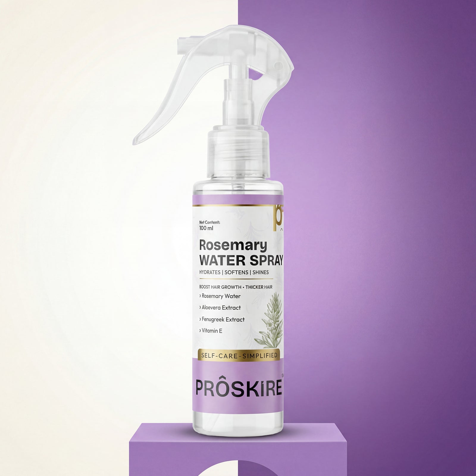Proskire Rosemary Water Spray for Hair Growth | Hair Fall Control & Scalp Hydration | With Aloe Vera, Fenugreek & Vitamin E | Non-Greasy Leave-In Hair Mist for Thicker, Stronger Hair (100ml)