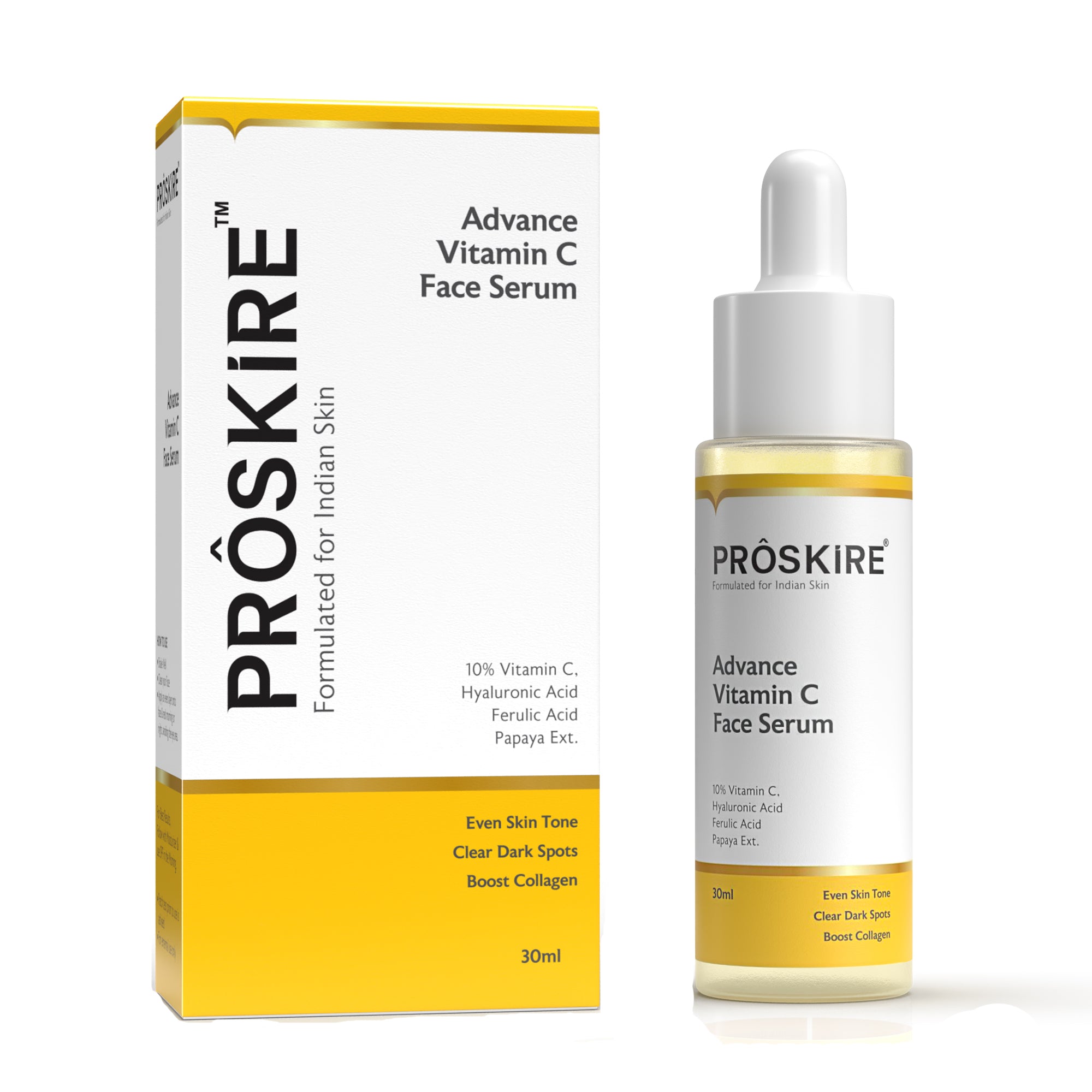 Sérum Vitamin C 10% Proskire Avec Acide Férulique - 30ml - Anti-âge Et Unifie Le Teint - SPF15