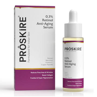 Proskire 0.3% Retinol Anti Aging Serum for Hyper-Pigmentation, Freckles, Fines Lines Wrinkles & Glow